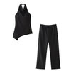 Notting Hill Lace-Up Set – Sleeveless Top & Wide-Leg Trousers
