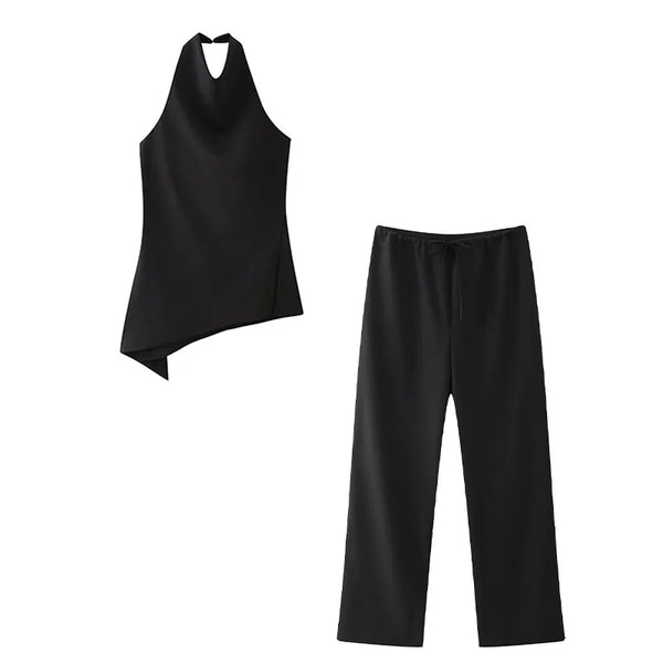 Notting Hill Lace-Up Set – Sleeveless Top & Wide-Leg Trousers