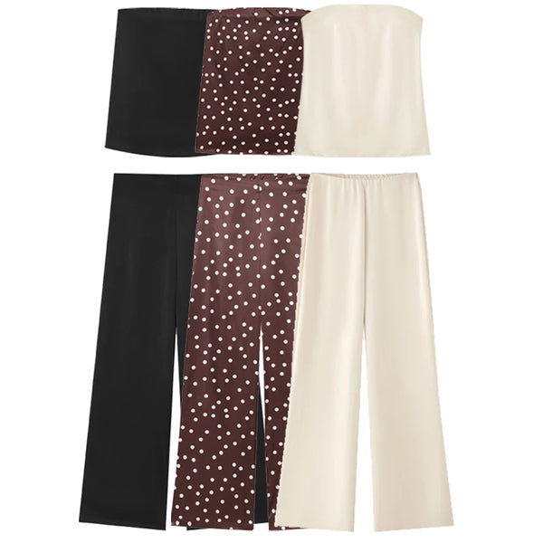 Belgravia Satin Co-ord – Strapless Top & High-Waist Pants