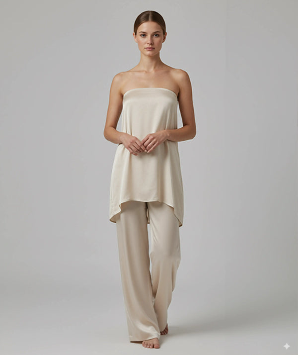 Belgravia Satin Co-ord – Strapless Top & High-Waist Pants