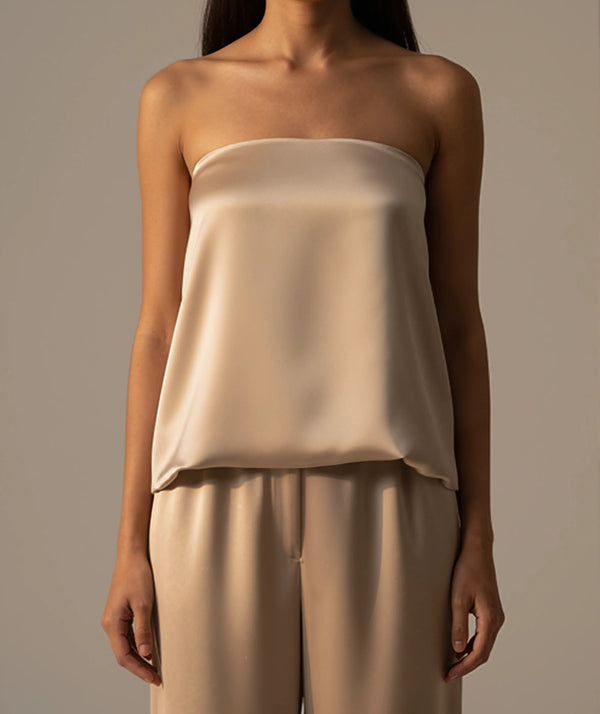 Belgravia Satin Co-ord – Strapless Top & High-Waist Pants