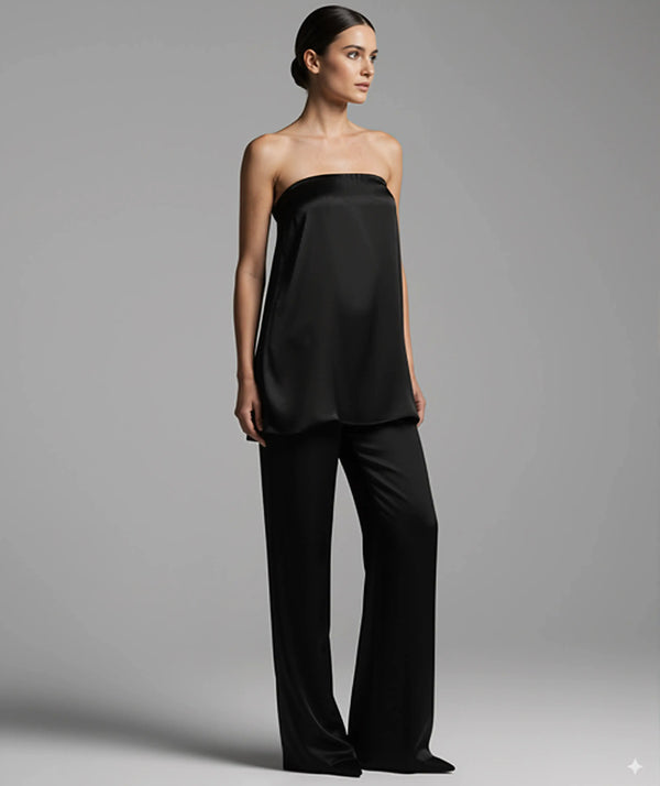 Belgravia Satin Co-ord – Strapless Top & High-Waist Pants