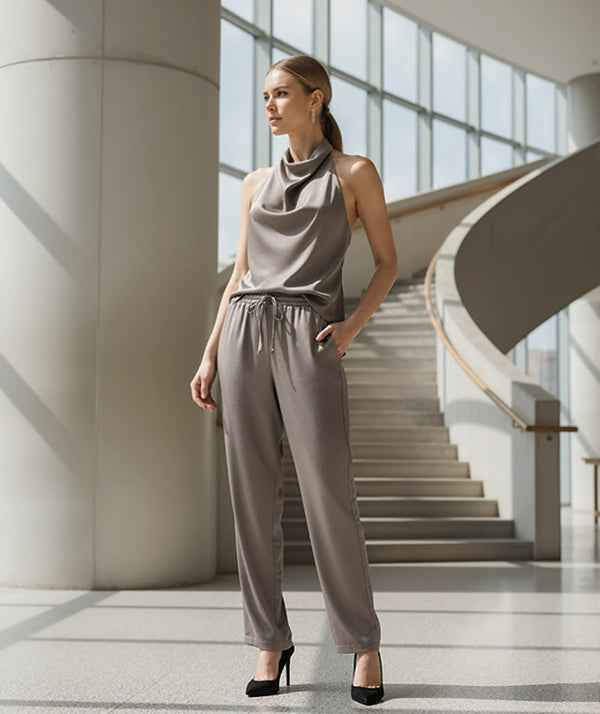 Notting Hill Lace-Up Set – Sleeveless Top & Wide-Leg Trousers